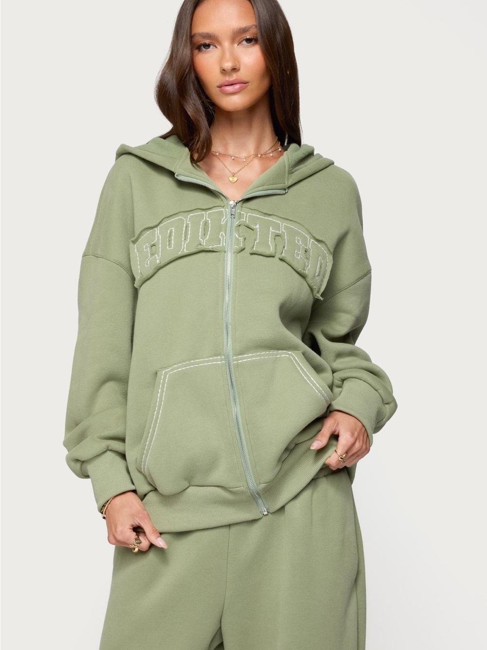 Forever Edikted Oversized Hoodie Sweatshirt Olive Green Size Large